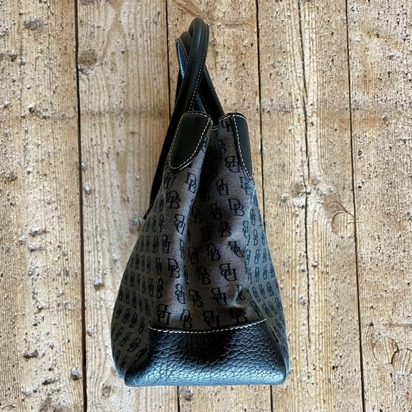 Dooney & Bourke Monogram Logo Satchel Tote Bag Black Canvas Leather - Picture 4 of 14